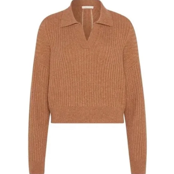 Rag & Bone Maxine Ribbed Knit Polo Sweater Camel | Merino Wool Blend | Size M - Picture 2 of 12